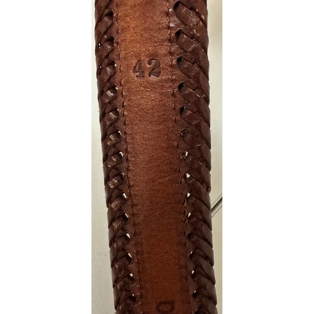 LL Bean Men's 42 Brown Leather Braided Belt Southwestern Woven Inlay Brass